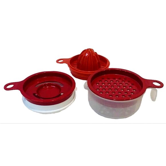 Tupperware All In One Mate Zester Grater Juicer Egg Separator Measuring Cup Red - Picture 1 of 6